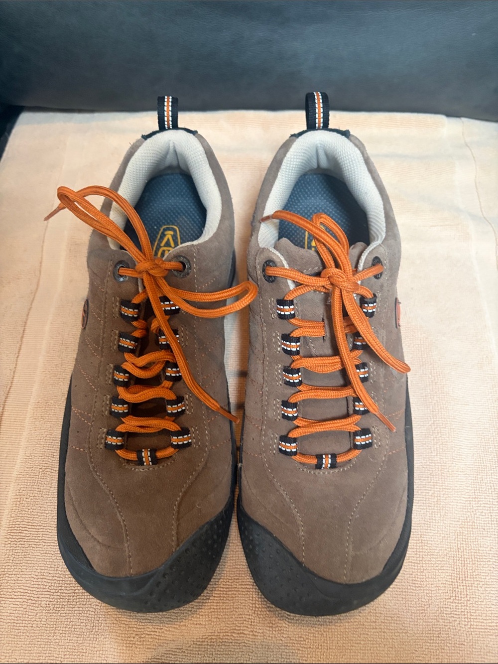 Keen Men's Brown Suede Sneakers with Orange Laces
